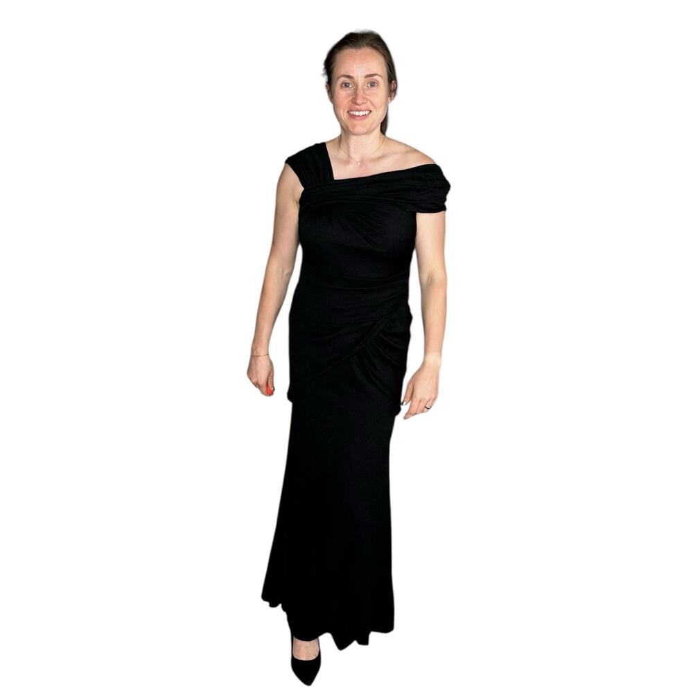 TADASHI SHOJI Asymmetric Neck Off Shoulder Ruched Maxi Dress Women's Size 6 Glam
